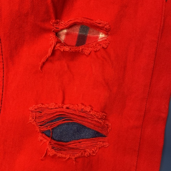 red mens true religion distressed jeans straight leg with flap pockets - Picture 3 of 6